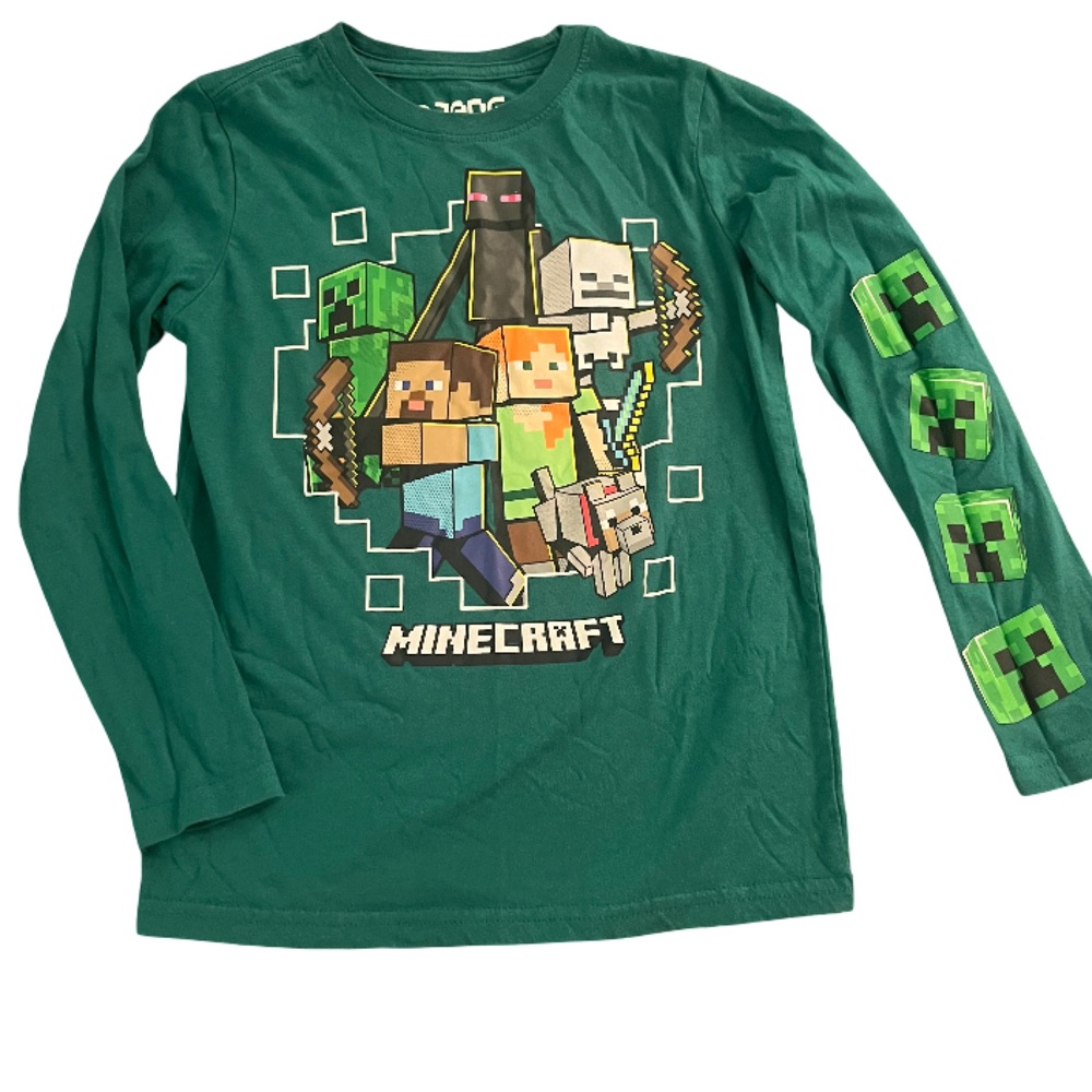 Minecraft Green Long Sleeve Kids Tee